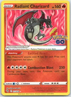 Radiant Charizard 011/078 Pokemon GO - Radiant Rare NM Holo - Image 1