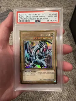 2021 YU-GI-OH! MAXIMUM GOLD: EL DORADO 1ST ED BLUE-EYES WHITE DRAGON PSA 10 - Image 1