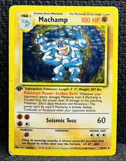 Pokemon TCG Machamp Holo Rare 1st Edition Base Set, Card 8/102 HP Condition - Image 1