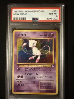 1997 P.M. Japanese Fossil Mew Holo Card PSA 8 NM/Mint Rare, Graded Sleeved - Image 2