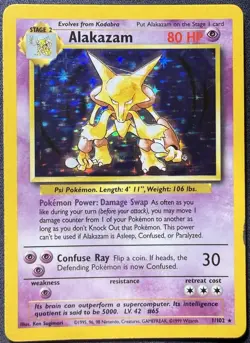 Pokemon TCG Alakazam 1/102 Base Set Unlimited Holo Rare Vintage - Image 1
