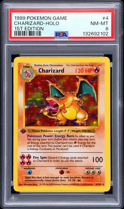 1999 POKEMON BASE SET 1ST EDITION #4 CHARIZARD-HOLO PSA 8 - Image 1