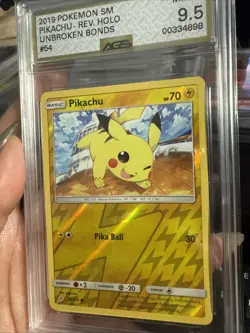 2019 Pokemon S&M Pikachu Reverse HOLO Foil Unbroken Bonds 54/215 Graded AGS 9.5 - Image 2