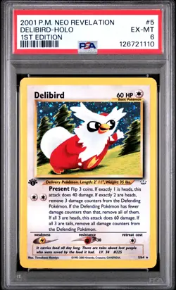 2001 POKEMON NEO REVELATION 1ST ED #5 DELIBIRD-HOLO PSA 6 - Image 1