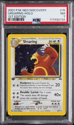 2001 POKEMON NEO DISCOVERY 1ST ED #15 URSARING-HOLO PSA 7 - Image 1
