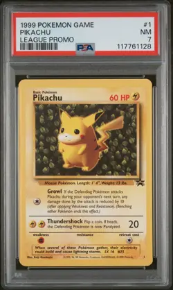 1999 Pokemon WotC Black Star Promo Pikachu Ivy League #1 PSA 7 NM Vintage - Image 1
