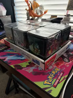 Pokemon TCG: Stacking Tins 2025 Factory Sealed 6 Tin Box With Store Display Case - Image 1