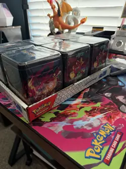 Pokemon TCG: Stacking Tins 2025 Factory Sealed 6 Tin Box With Store Display Case - Image 3