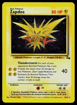 Pokemon Fossil 15/62 Zapdos Holo 1999-2000 Pokemon Card Cosmos Holo - Image 1