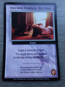 Babylon 5 THE SHADOWS 1998 Zeta Squad Promo INCONCLUSIVE STRIKE- UNPLAYED CARD - Image 1