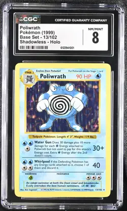 CGC 8 Poliwrath 1999 Base Set 13/102 Shadowless Holo Pokemon Card - Image 1