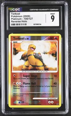 CGC 9 MINT Torkoal 2009 Platinum 100/127 Reverse Holo Pokemon Card - Image 1