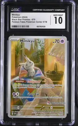 CGC 10 GEM MINT Mimikyu 075 Paldean Fates POKEMON CENTER ETB Promo Card - Image 1