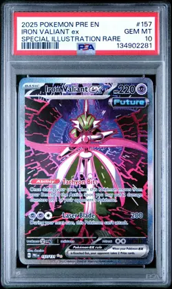 PSA 10 Pokemon Iron Valiant ex 157/131 Sv: Prismatic Evolutions Holo Gem Mint - Image 1