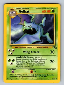 Golbat NM Pokemon 34/62 Fossil Vintage 1999 Uncommon Grass Near Mint Unlimited - Image 1