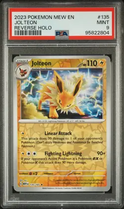 2023 POKEMON 151 MEW EN #135 JOLTEON REVERSE HOLO - PSA 9 POP 38 - Image 1