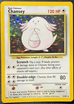 Pokemon TCG Chansey 3/102 Base Set Unlimited Holo Rare Vintage - Image 1