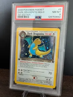 2000 POKEMON TCG ROCKET #5 DARK DRAGONITE - 1st EDITION HOLO PSA 8 NM-MT - SWIRL - Image 1