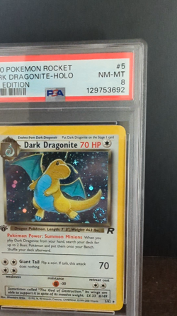 2000 POKEMON TCG ROCKET #5 DARK DRAGONITE - 1st EDITION HOLO PSA 8 NM-MT - SWIRL - Image 2