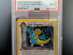 2000 POKEMON TCG ROCKET #5 DARK DRAGONITE - 1st EDITION HOLO PSA 8 NM-MT - SWIRL - Image 4