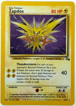 Pokemon Zapdos 15/62 Fossil 1999 Unlimited Holo Rare WOTC - Image 1