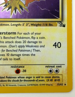 Pokemon Zapdos 15/62 Fossil 1999 Unlimited Holo Rare WOTC - Image 5
