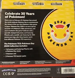 Pokemon 30th Anniversary Day 2026 Box w/ Pikachu Promo, Coin, 3 Boosters - Image 3