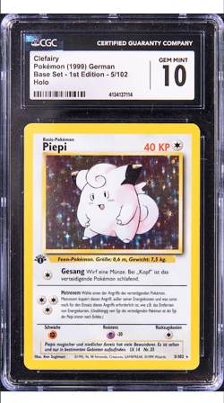 Pokemon CGC 10 GEM MINT 1st Edition Clefairy Piepi Holo 5/102 1st Ed German Base - Image 1