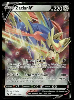 Pokemon Cards Zacian V 095/159 Crown Zenith Holo Rare V NM *3 - Image 1