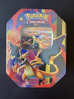 Pokemon TCG Mega Charizard Tin – Mega Charizard Y ex Promo & 4 Boosters - SEALED - Image 1