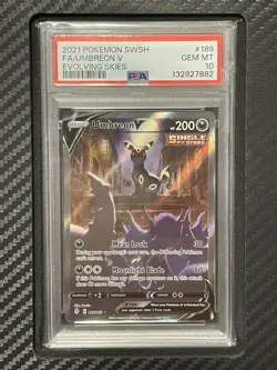 2021 PSA 10 FA Umbreon V #189 Full Art Alternate Pokemon TCG SWSH Evolving Skies - Image 1