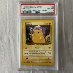 1999 POKEMON PIKACHU BASE SET E3 STAMP YELLOW CHEEKS #58 PSA 8 - Image 1
