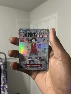 Bandai One Piece CCG Monkey D. Luffy US Voyage Promo Holo Card - Image 1