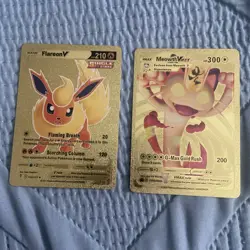 Pokemon Flareon V & Meowth Vmax Gold Foil Cards - Fan Art - Image 1