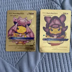 Pikachu Mega Diancie & Altaria Gold Foil Pokemon Cards - Fan Art - Cosplay - Image 1