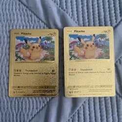 2X Pikachu Gold Foil Pokemon Fan Art Cards As Pictured - Image 1