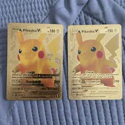 2X Pikachu V Gold Foil Textured Pokemon Cards Fan Art - Image 1