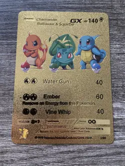 Charmander Bulbasaur Squirtle GX - Gold Foil Fan Art Pokemon Card - Image 1