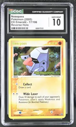 CGC 10 Nosepass 2005 EX Emerald 17/106 Reverse Holo Stamped Pokemon Card - Image 1