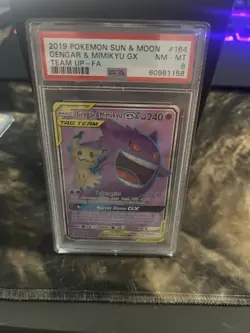 2019 Pokemon Sun & Moon Team Up Gengar Mimikyu GX #164/181 PSA 8 - Image 1