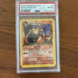 2000 POKEMON ROCKET 1ST ED #21 DARK CHARIZARD PSA 8 - Image 1