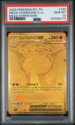 ✅ PSA 10 • Mega Charizard X ex 130/094 Gold Hyper Rare Pokemon Phantasmal Flames - Image 1