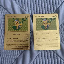 2X Pokemon TCG Pikachu Secret Rare Gold Foil Fan Art - Pokemon - Image 1