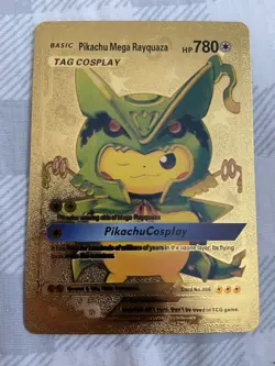 Pokemon Pikachu Mega Rayquaza Gold Foil Fan Art - Pikachu Cosplay - Image 1