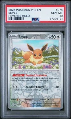 2025 POKEMON PRE EN-PRISMATIC EVOLUTIONS REVERSE HOLO #074 EEVEE PSA 10 - Image 1