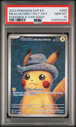 2023 POKEMON SVP EN-SV BLACK STAR PROMO #085 PIKACHU WITH GREY FELT HAT PSA 10 - Image 1