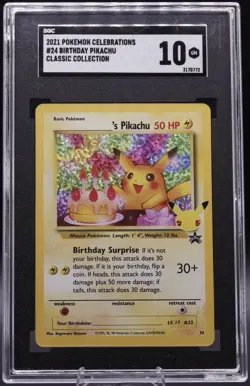 2021 Pokemon Pikachu Classic Collection Holo Celebrations Birthday GEM MT 10 24 - Image 1