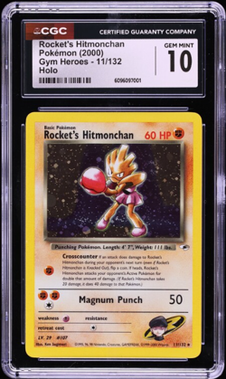 2000 Pokemon Gym Heroes Holo Rocket's Hitmonchan #11 CGC 10 GEM MINT - Image 1