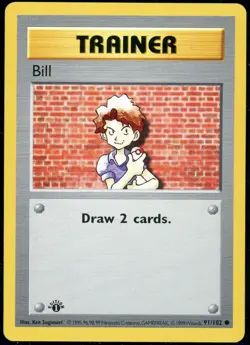Pokemon Bill Base Set 1st Edition Shadowless Non-Holo Trainer 91/102 LP/MP - Image 1