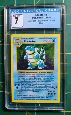 CGC 7 MINT Blastoise 1999 Base Set Shadowless 2/102 Pokemon Card WOTC - Image 1